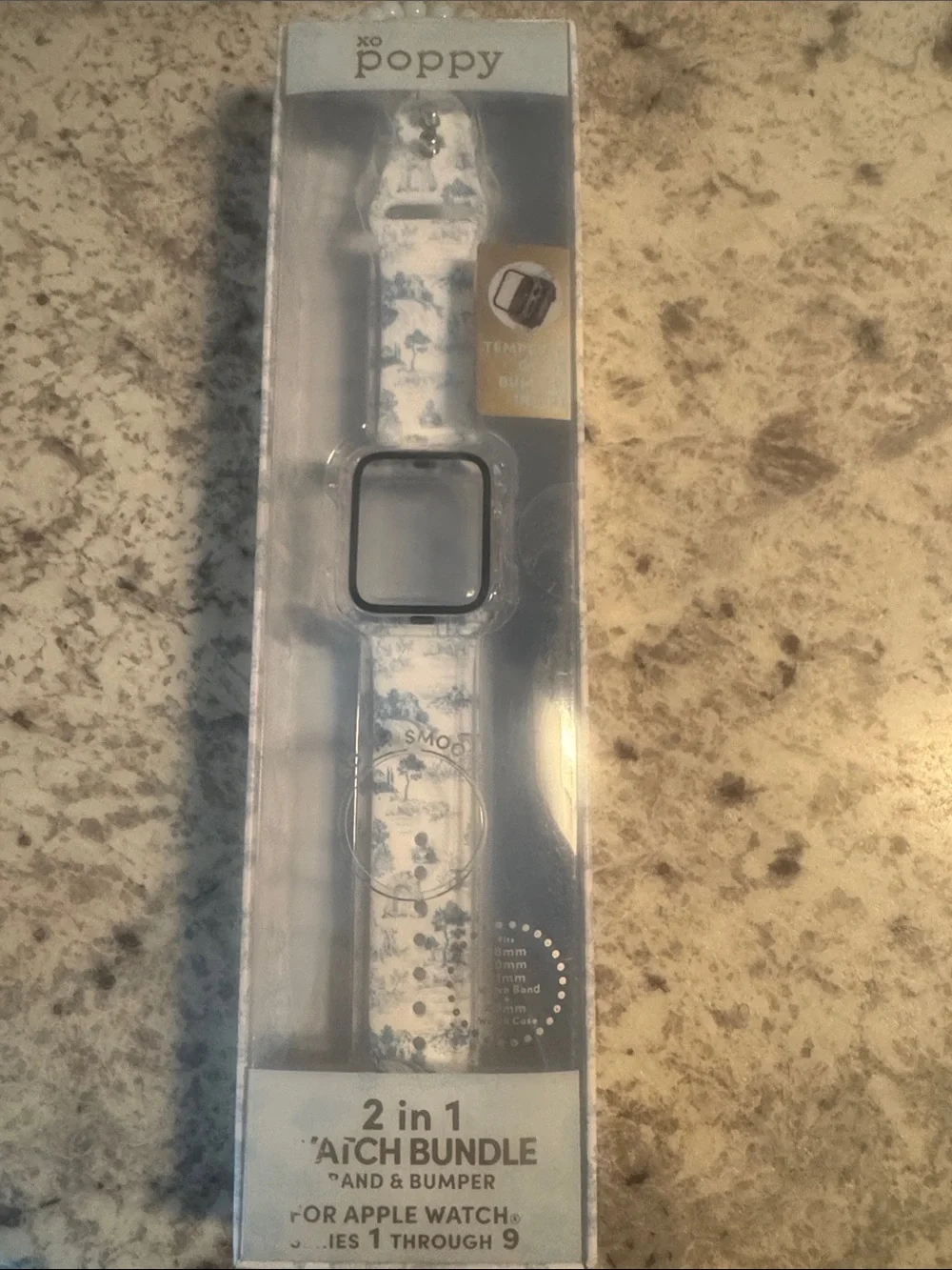 New Poppy 2-in-1 White and Blue Floral Apple Watch Band & Bumper